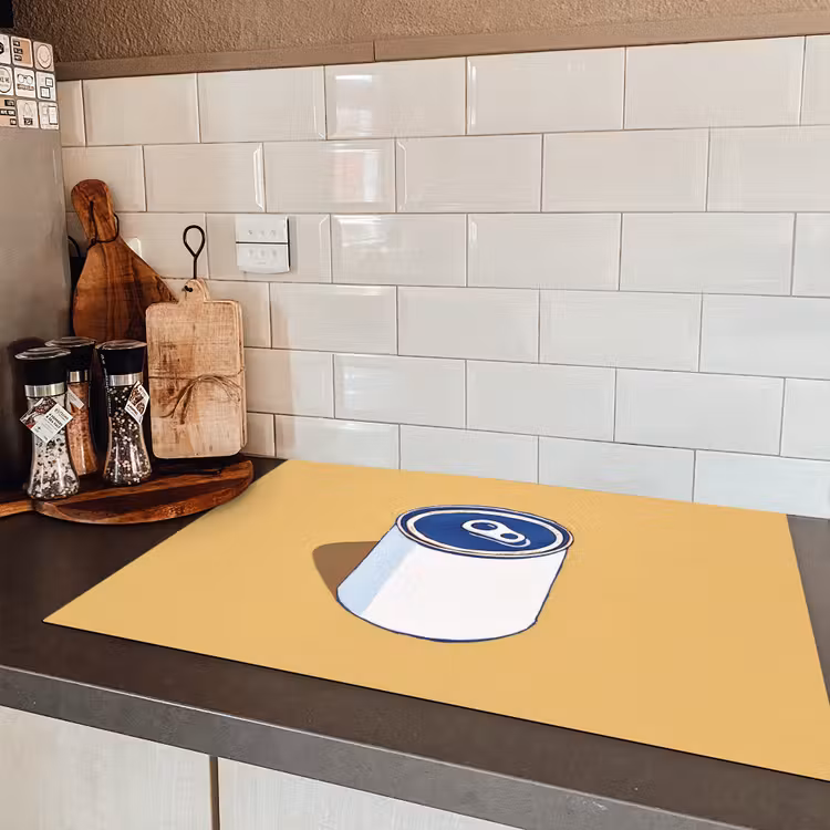 Blikje - Minimalistisch - Blauw - Illustratie Inductie beschermer vinyl 3mm klein -sfeer3