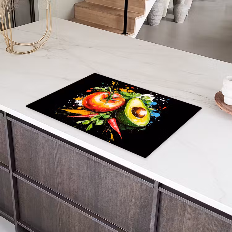 Tomaat - Avocado - Peper - Graffiti - Verf - Modern Inductie beschermer vinyl 3mm klein -sfeer8