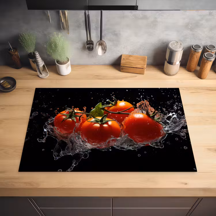 Tomaten - Zwart - Water - Rood - Groente Inductie beschermer vinyl 3mm klein -sfeer5