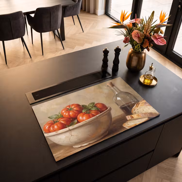 Induction Hob Cover - Tomatoes - Bowl - Food - Tomaten - Kom - Eten Inductie beschermer vinyl 3mm klein