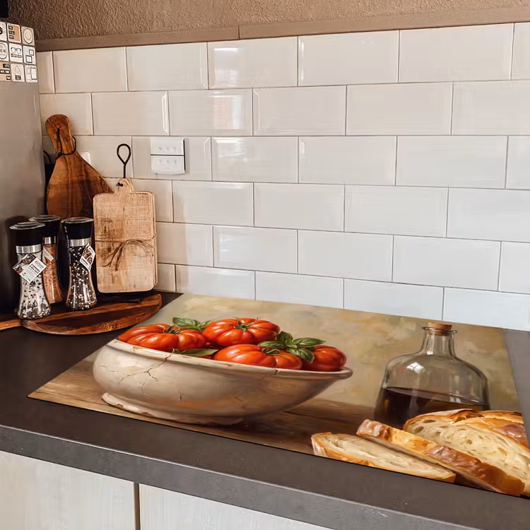 Induction Hob Cover - Tomatoes - Bowl - Food - Tomaten - Kom - Eten Inductie beschermer vinyl 3mm klein