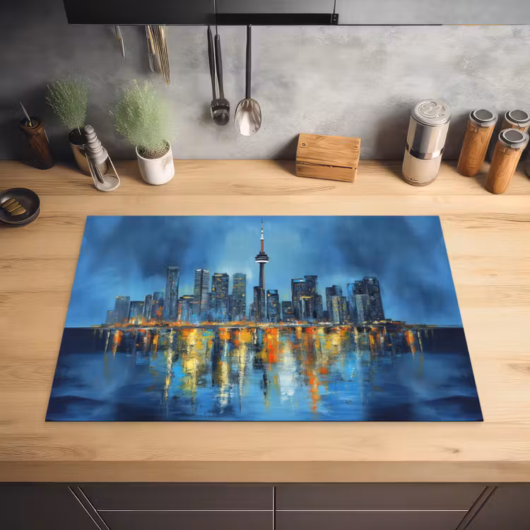 Skyline Toronto - Water - Stadslichten - Toren Inductie beschermer vinyl 3mm klein -sfeer5