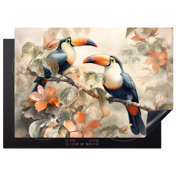 Toekan - Vogels - Bloemen - Tak Inductie beschermer vinyl 3mm middel -3d