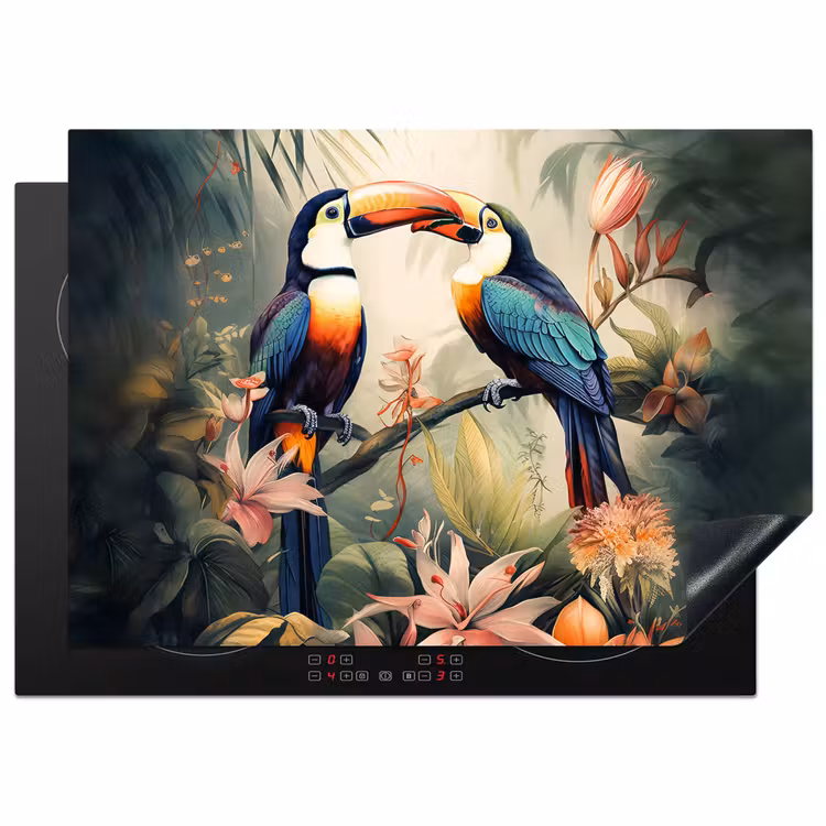 Toekan - Vogels - Bloemen - Natuur - Jungle Inductie beschermer vinyl 3mm middel -3d