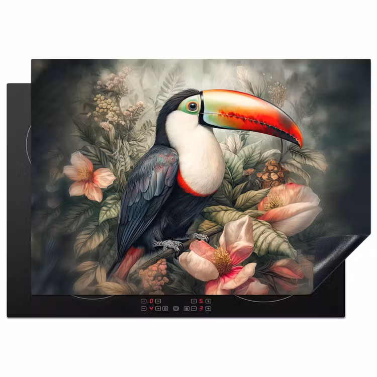 Toekan - Vogels - Bloemen - Planten - Tropisch Inductie beschermer vinyl 3mm middel -3d