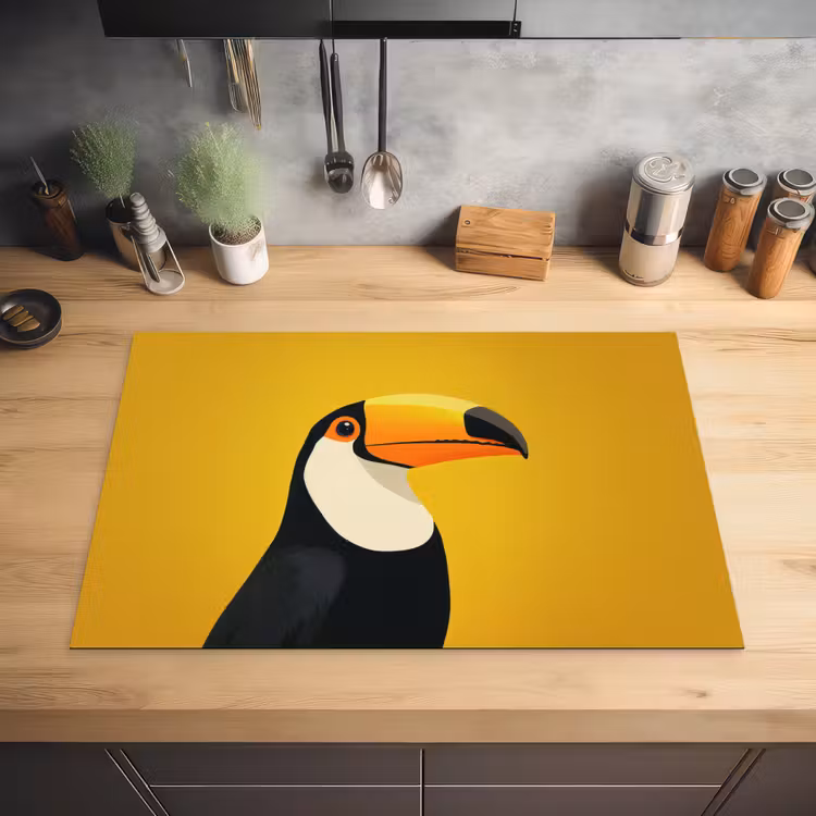 Toekan - Minimalistisch - Snavel - Oranje Inductie beschermer vinyl 3mm klein -sfeer5