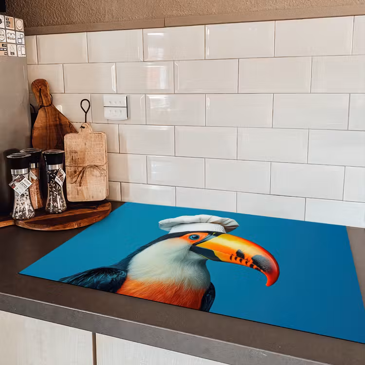 Toekan - Papegaai - Vogel - Koksmuts Inductie beschermer vinyl 3mm klein -sfeer3