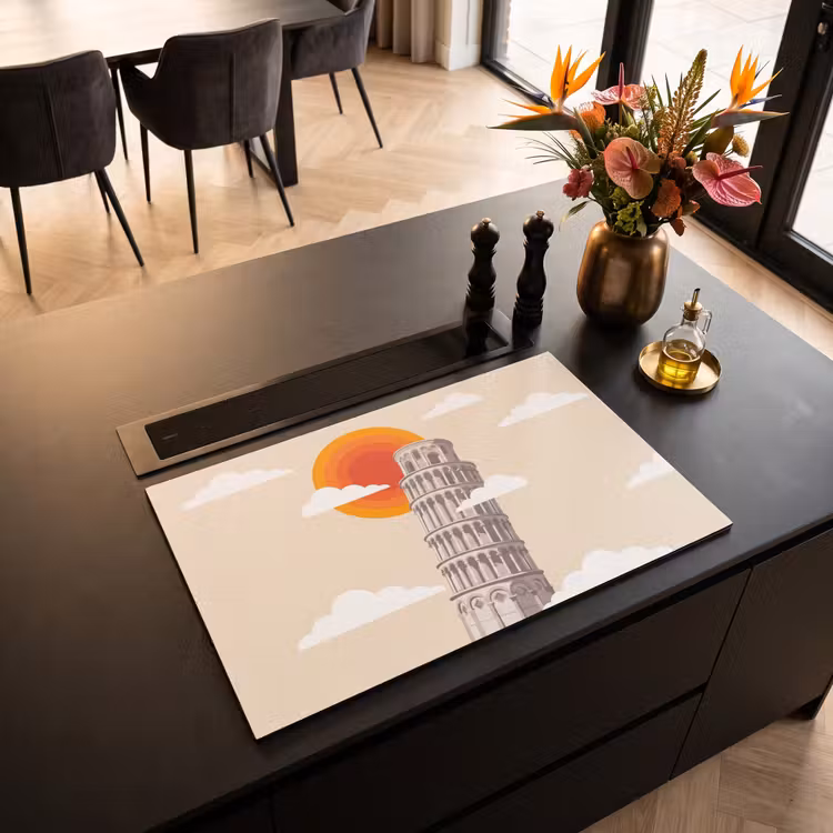 Toren - Pisa - Architectuur - Minimalistisch - Beige Inductie beschermer vinyl 3mm klein -sfeer5