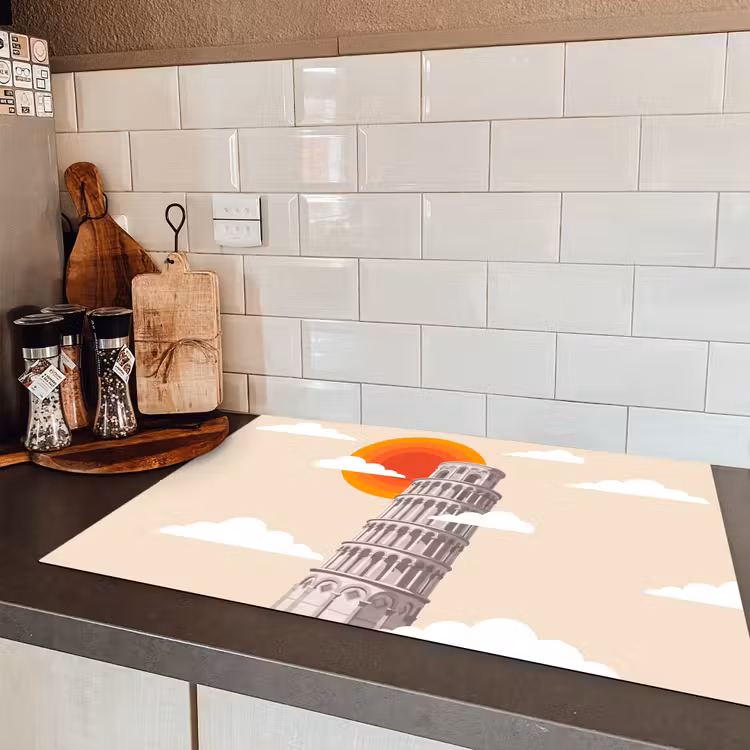 Toren - Pisa - Architectuur - Minimalistisch - Beige Inductie beschermer vinyl 3mm klein -sfeer3