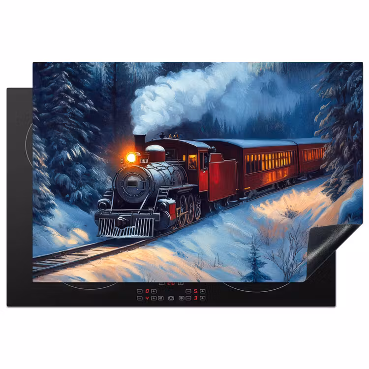 Trein - Kerst - Sneeuw - Kersttrein Inductie beschermer vinyl 3mm klein -3d