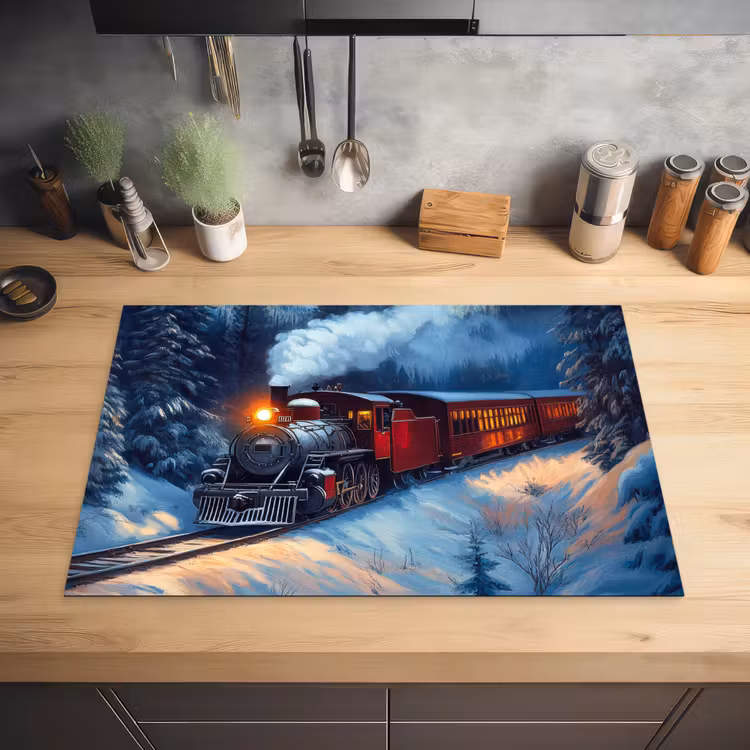 Trein - Kerst - Sneeuw - Kersttrein Inductie beschermer vinyl 3mm klein -sfeer5