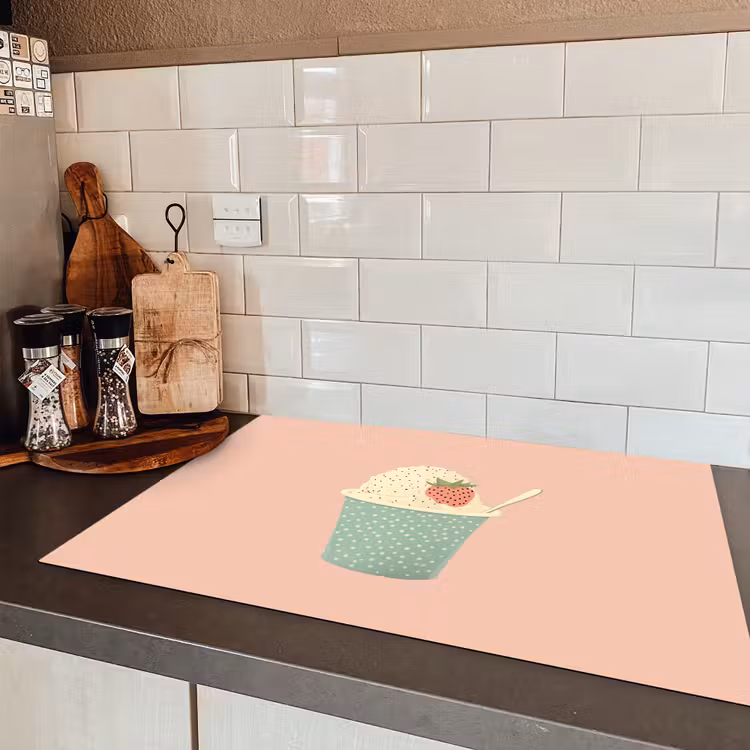 Bakje - Ijs - Aardbei - Roze Inductie beschermer vinyl 3mm klein -sfeer3