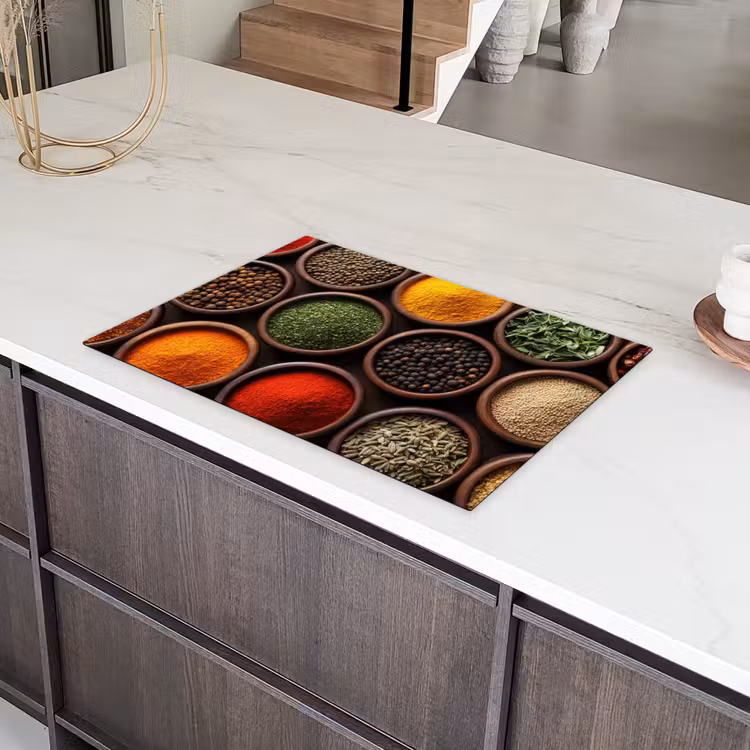 Bakjes - Hout - Kruiden - Kleurrijk Inductie beschermer vinyl 3mm klein -sfeer8