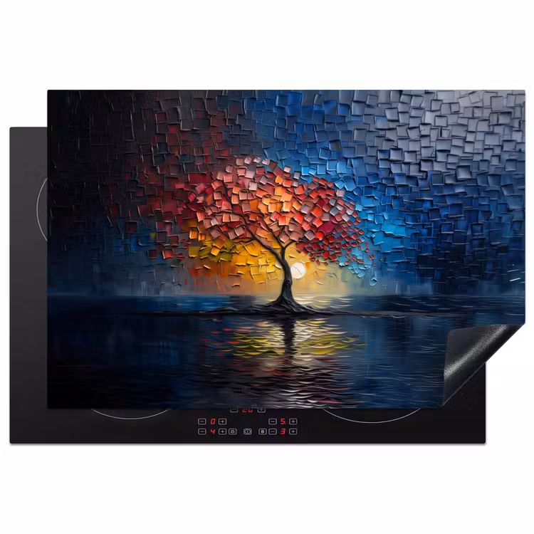 Boom - Blauw - Bladeren - Vakken Inductie beschermer vinyl 3mm klein -3d