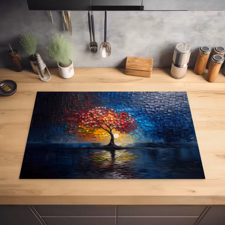 Boom - Blauw - Bladeren - Vakken Inductie beschermer vinyl 3mm klein -sfeer5
