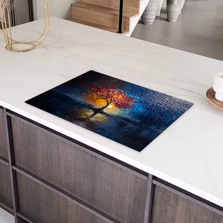 Boom - Blauw - Bladeren - Vakken Inductie beschermer vinyl 3mm klein -sfeer8
