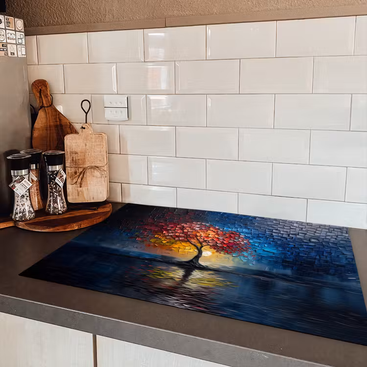 Boom - Blauw - Bladeren - Vakken Inductie beschermer vinyl 3mm klein -sfeer3