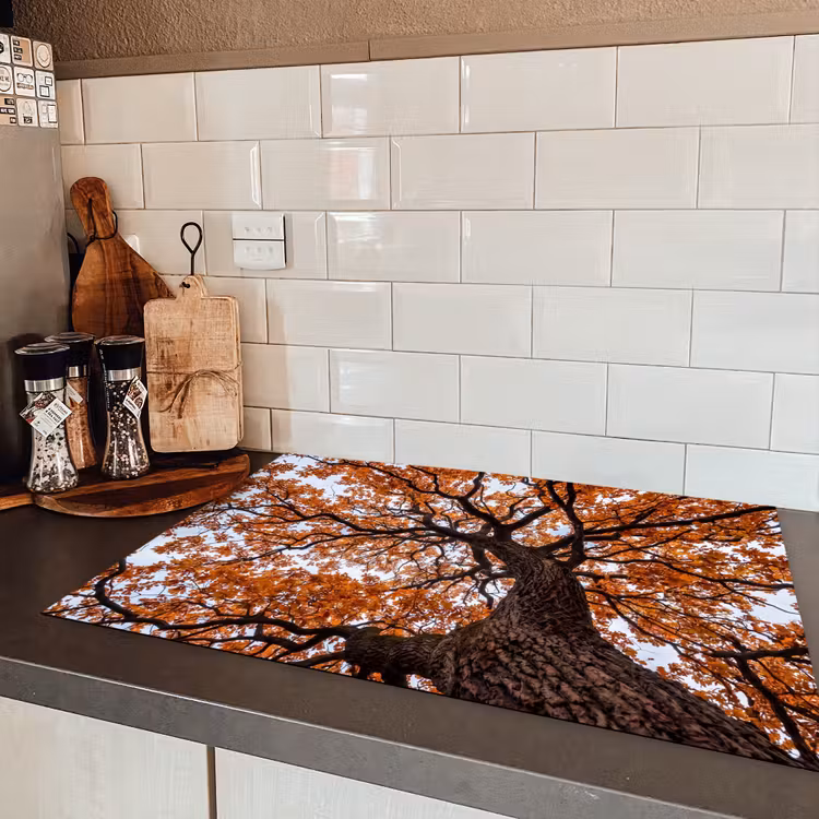 Boom - Bladerdak - Herfst - Oranje - Sfeervol Inductie beschermer vinyl 3mm klein -sfeer3