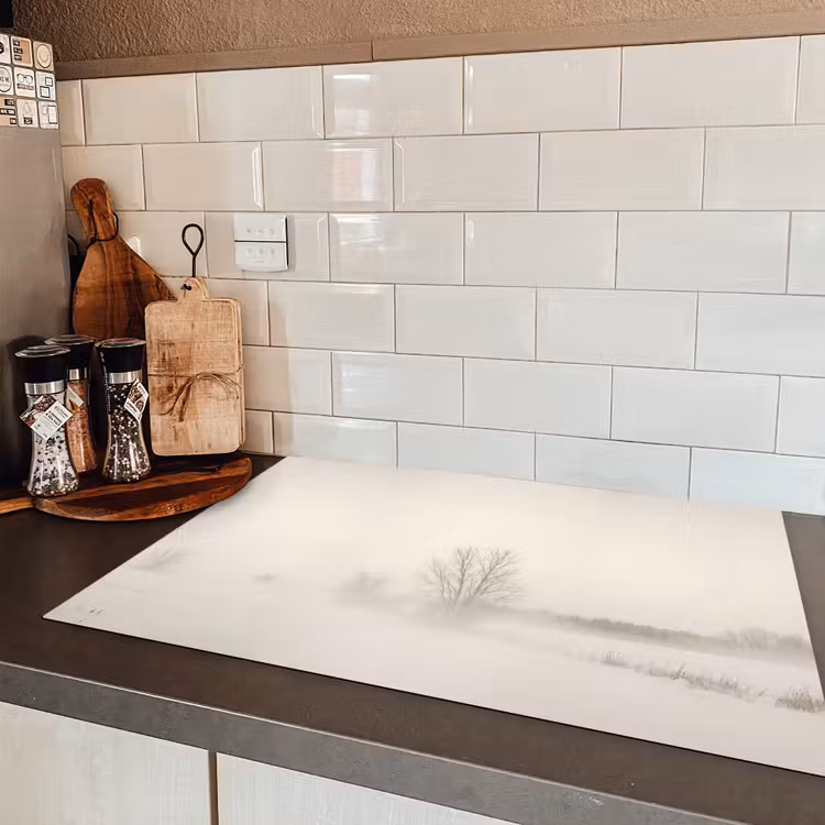 Boom - Mist - Sneeuw - Winter - Minimalistisch Inductie beschermer vinyl 3mm klein -sfeer3