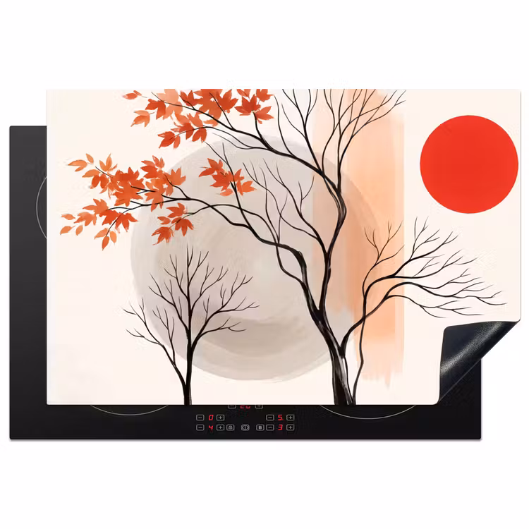 Induction Hob Cover - Tree - Red - Abstract - Boom - Rood - Abstract Inductie beschermer vinyl 3mm klein