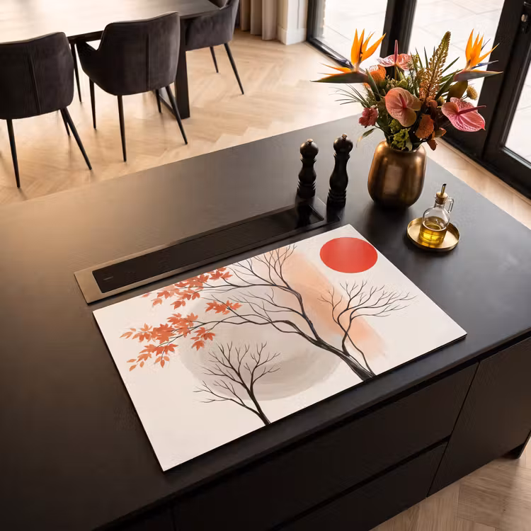 Induction Hob Cover - Tree - Red - Abstract - Boom - Rood - Abstract Inductie beschermer vinyl 3mm klein
