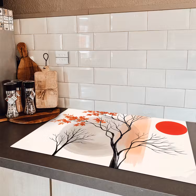 Induction Hob Cover - Tree - Red - Abstract - Boom - Rood - Abstract Inductie beschermer vinyl 3mm klein