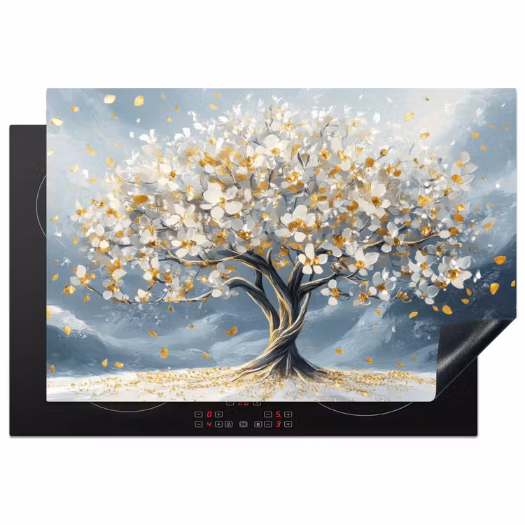 Boom - Winter - Levensboom - Modern - Goud Inductie beschermer vinyl 3mm klein -3d