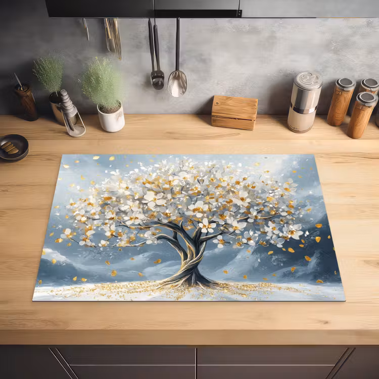 Boom - Winter - Levensboom - Modern - Goud Inductie beschermer vinyl 3mm klein -sfeer5