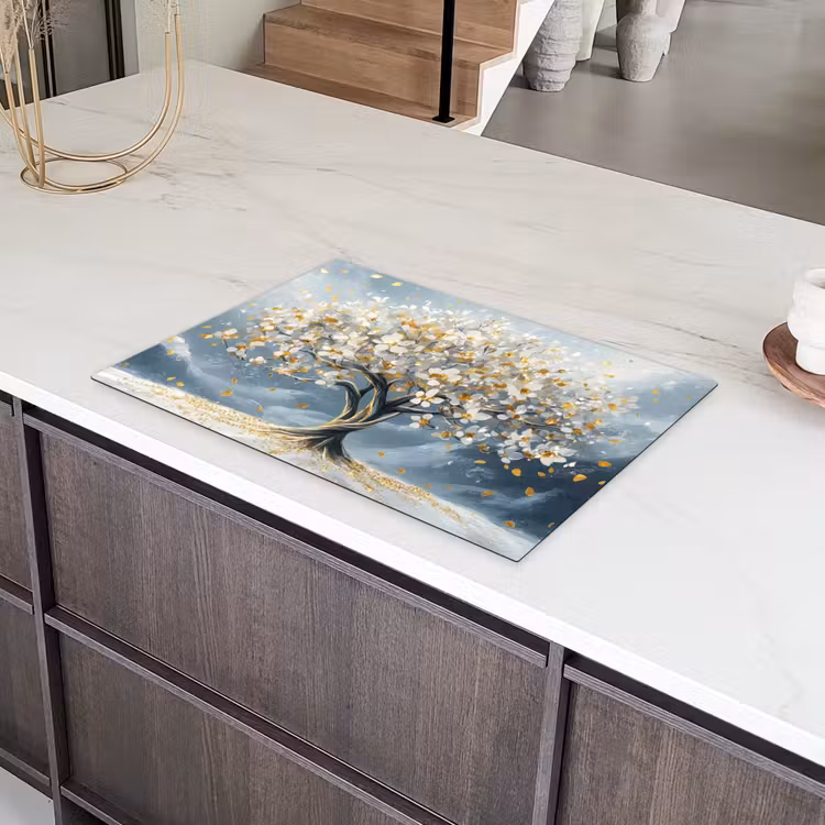 Boom - Winter - Levensboom - Modern - Goud Inductie beschermer vinyl 3mm klein -sfeer8
