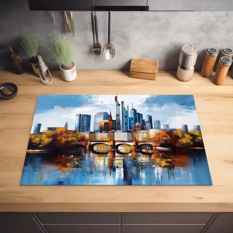 Bomen Frankfurt- Stad - Skyline - Brug Inductie beschermer vinyl 3mm klein -sfeer5