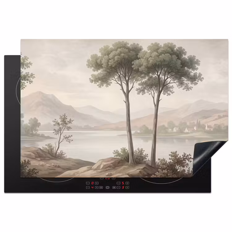 Bomen - Meer - Bergen - Illustratie Inductie beschermer vinyl 3mm klein -3d