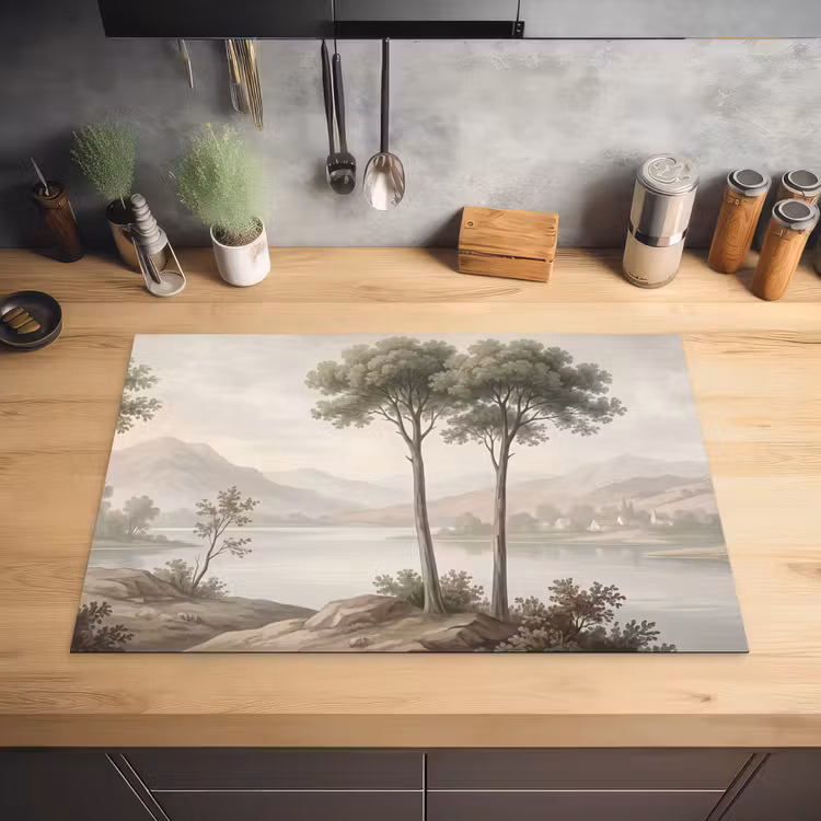 Bomen - Meer - Bergen - Illustratie Inductie beschermer vinyl 3mm klein -sfeer5