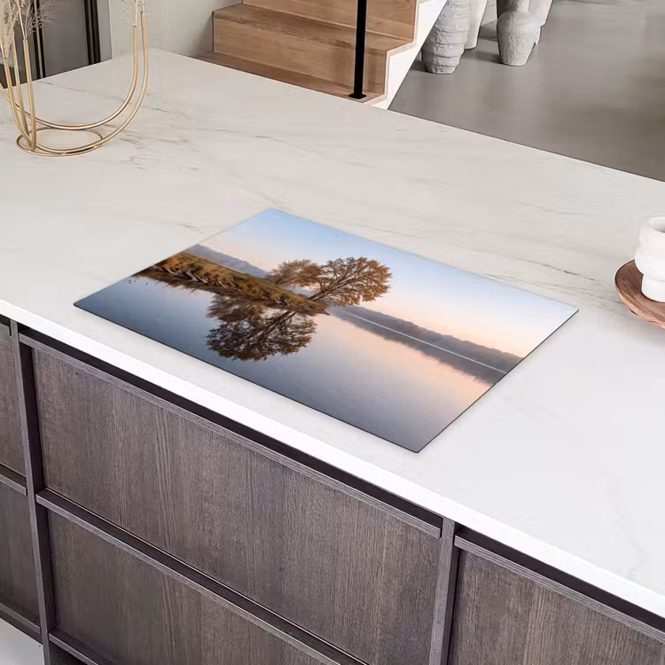 Bomen - Reflectie - Water - Zonsopgang - Serene Inductie beschermer vinyl 3mm klein -sfeer8