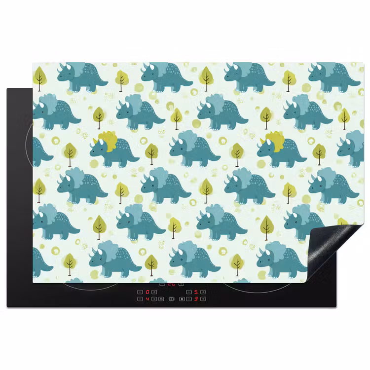 Triceratop - Blauw - Stippen - Boompjes Inductie beschermer vinyl 3mm klein -3d