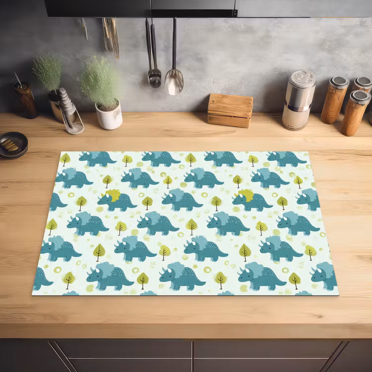 Triceratop - Blauw - Stippen - Boompjes Inductie beschermer vinyl 3mm klein -sfeer5