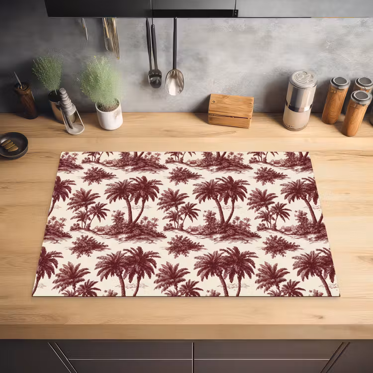 Tropisch - Geometrisch - Bordeauxrood Inductie beschermer vinyl 3mm klein 276 -sfeer5