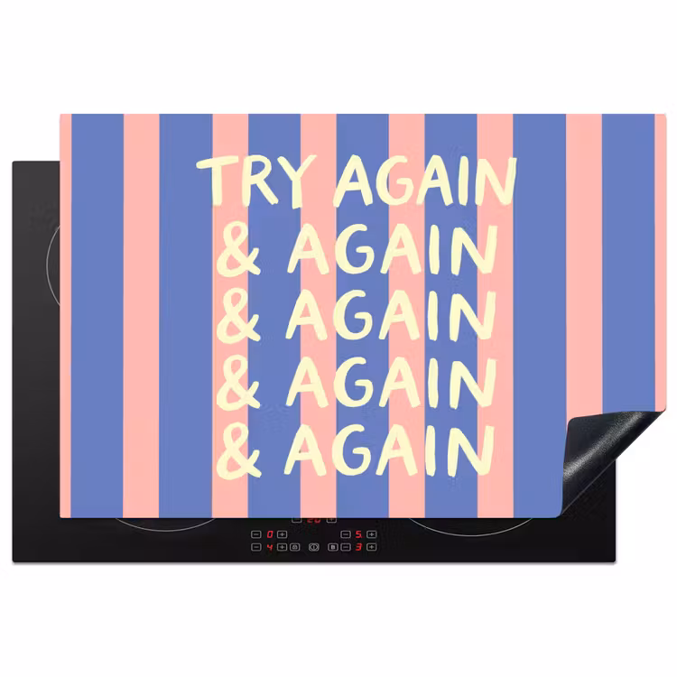 Try again - Strepen - Roze - Verticaal - Blauw Inductie beschermer vinyl 3mm klein -3d