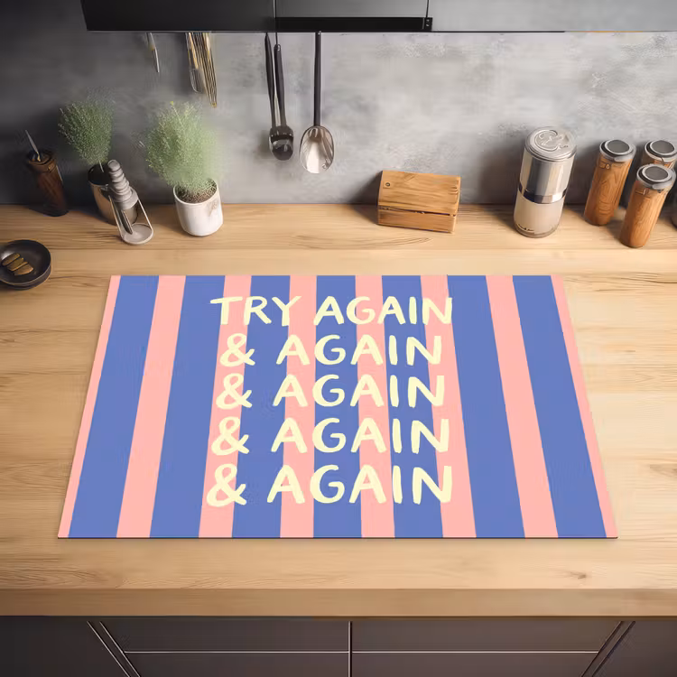 Try again - Strepen - Roze - Verticaal - Blauw Inductie beschermer vinyl 3mm klein -sfeer5