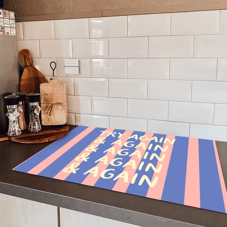 Try again - Strepen - Roze - Verticaal - Blauw Inductie beschermer vinyl 3mm klein -sfeer3