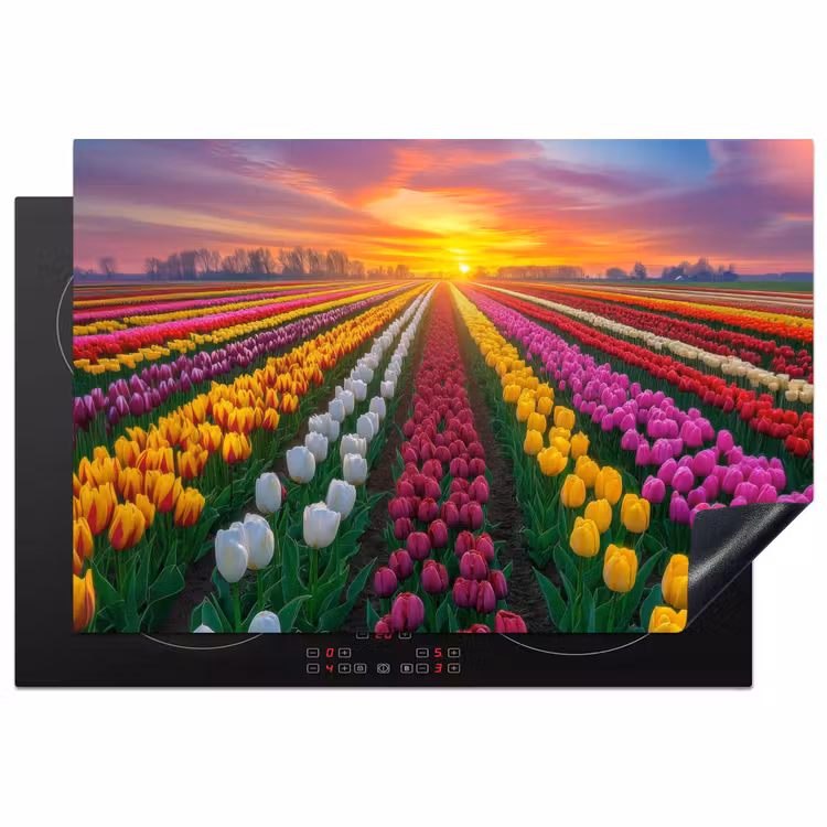 Tulpenveld - Zonsondergang - Kleurrijk Inductie beschermer vinyl 3mm klein -3d