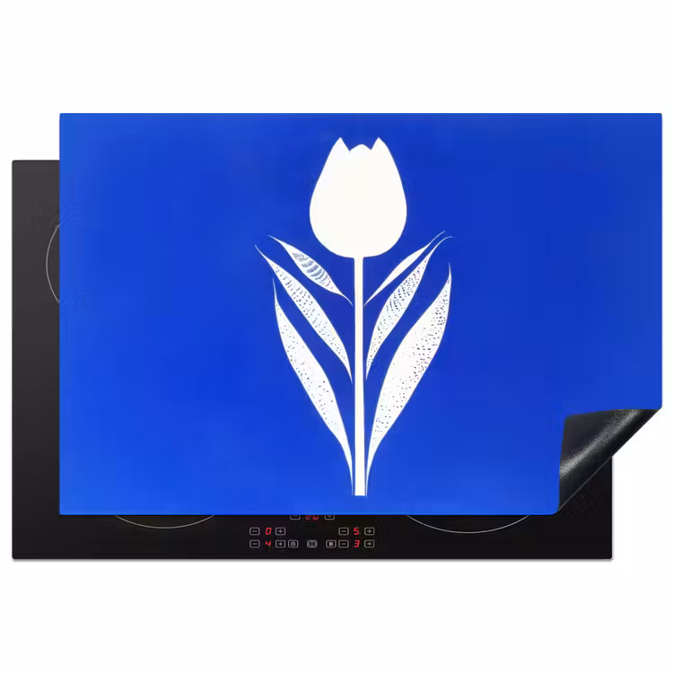 Tulp - Minimalistisch - Bladeren - Wit Inductie beschermer vinyl 3mm klein -3d