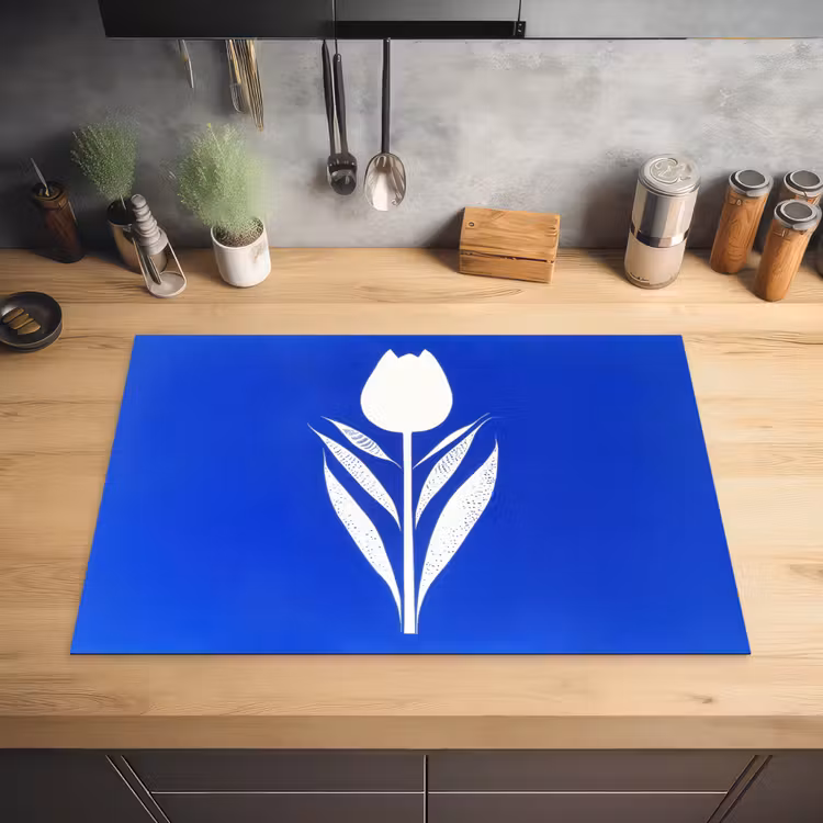 Tulp - Minimalistisch - Bladeren - Wit Inductie beschermer vinyl 3mm klein -sfeer5