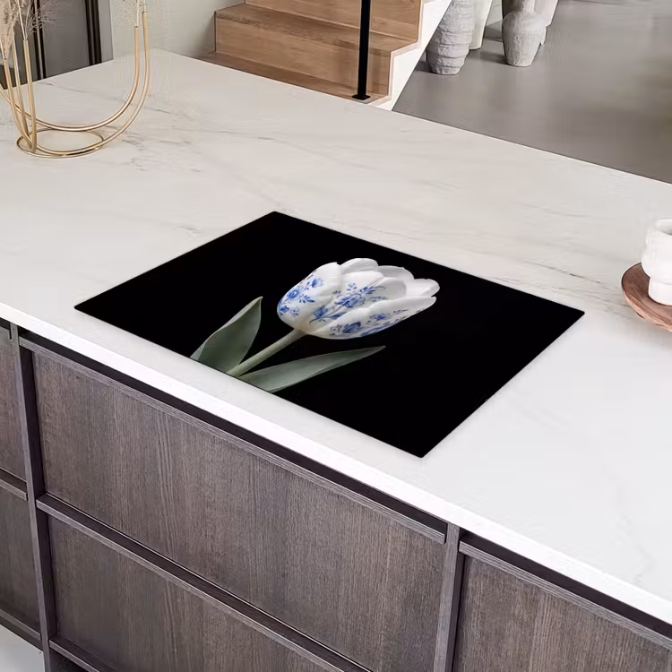 Tulp - Patroon - Blauw Inductie beschermer vinyl 3mm klein -sfeer8