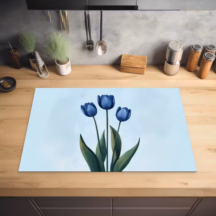 Tulpen - Blauw - Bladeren Inductie beschermer vinyl 3mm klein -sfeer5