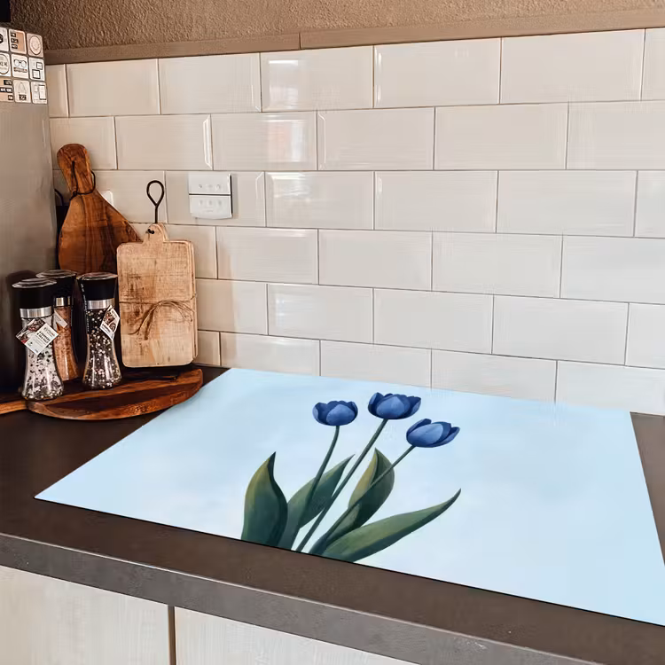 Tulpen - Blauw - Bladeren Inductie beschermer vinyl 3mm klein -sfeer3