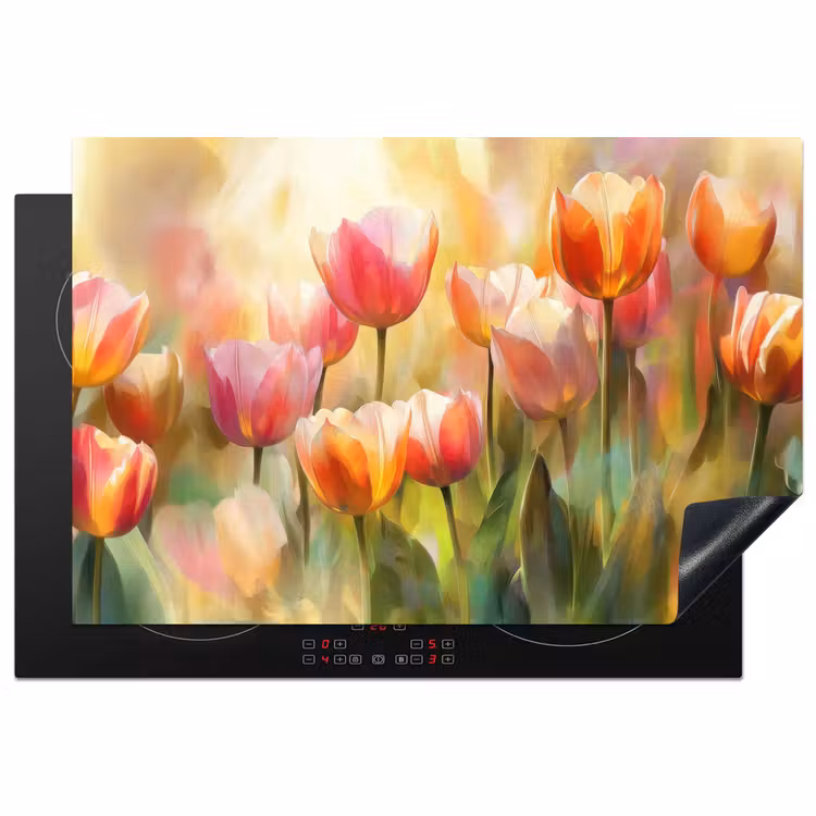 Tulpen - Sprookjesachtig - Kleurrijk Inductie beschermer vinyl 3mm klein -3d