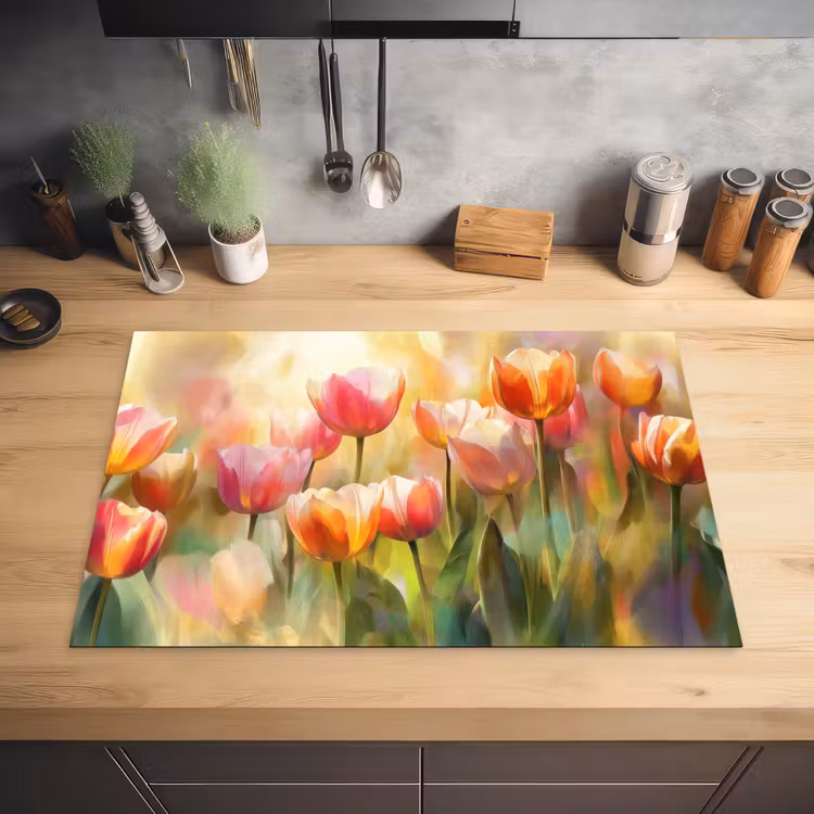 Tulpen - Sprookjesachtig - Kleurrijk Inductie beschermer vinyl 3mm klein -sfeer5