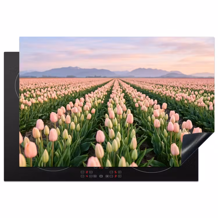 Tulpen - Landschap - Roze Inductie beschermer vinyl 3mm klein -3d