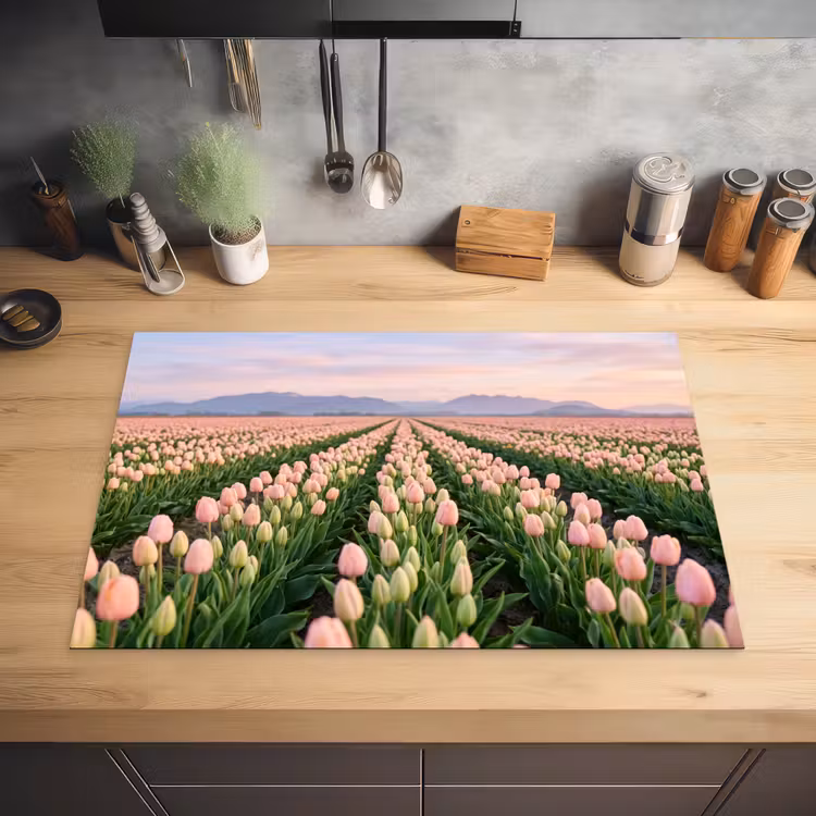 Tulpen - Landschap - Roze Inductie beschermer vinyl 3mm klein -sfeer5