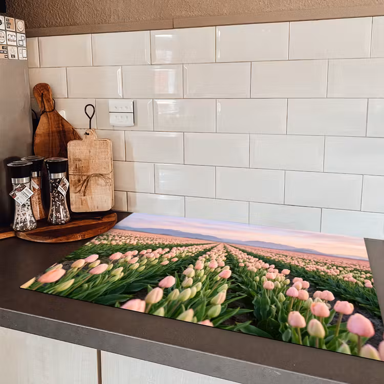 Tulpen - Landschap - Roze Inductie beschermer vinyl 3mm klein -sfeer3